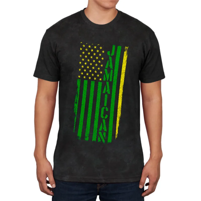 Jamaican American Distressed Flag Mens Soft T Shirt sold by Old Glory