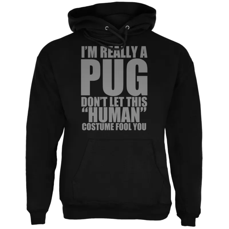 Halloween Human Pug Costume Black Adult Hoodie sold by Old Glory