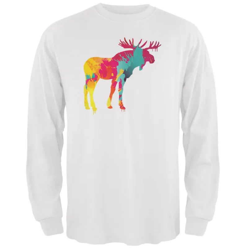 Splatter Moose White Adult Long Sleeve T-Shirt sold by Old Glory