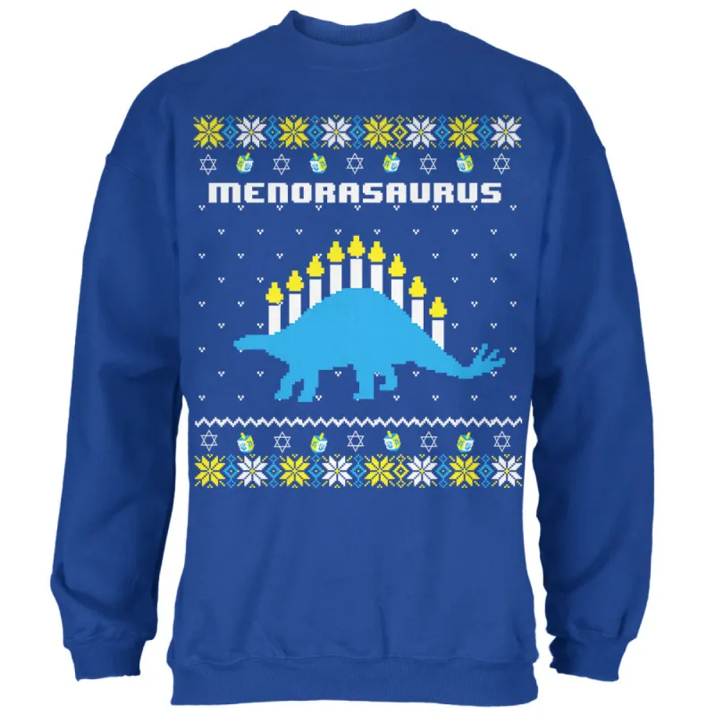 Hanukkah Ugly Sweater Menorasaurus Menorah Stegasaurus Mens Sweatshirt sold by Old Glory