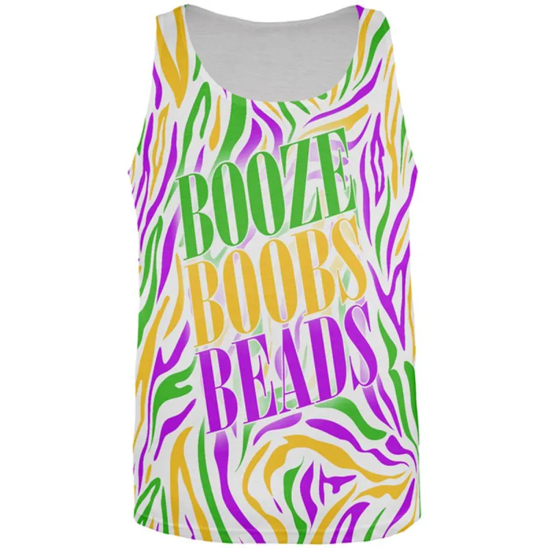 Mardi Gras Booze Boobs Beads Zebra Costume All Over Mens Tank Top sold by Old Glory
