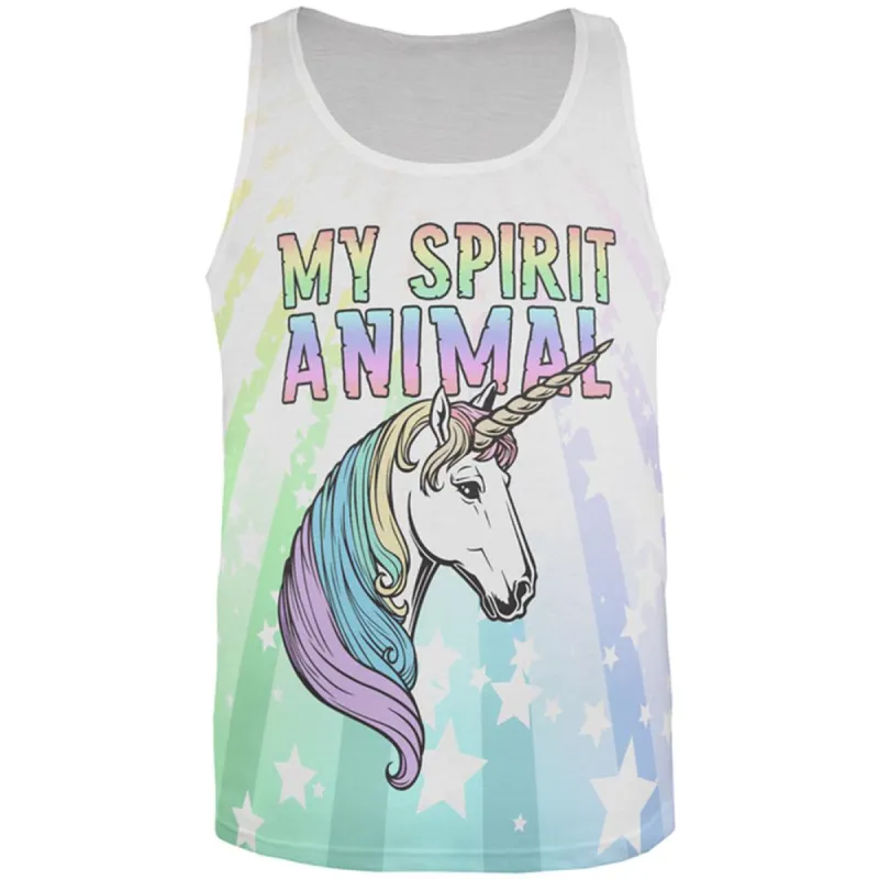 My Spirit Animal Unicorn Pastel Rainbow All Over Mens Tank Top sold by Old Glory