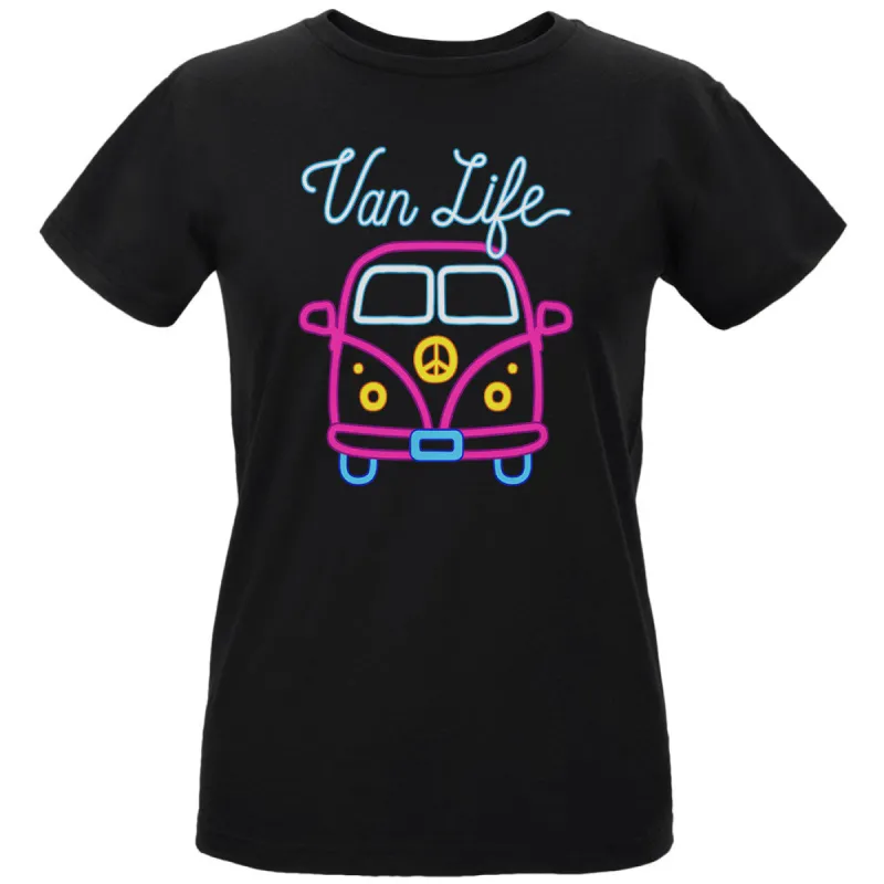 Retro Neon Sign Van Life Bus Womens T Shirt sold by Old Glory