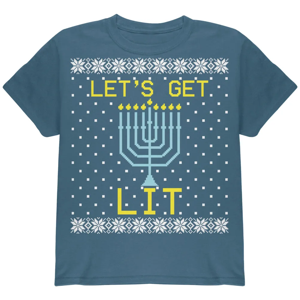 Menorah Get Lit Ugly Hanukkah Sweater Youth T Shirt sold by Old Glory product image thumbnail 3