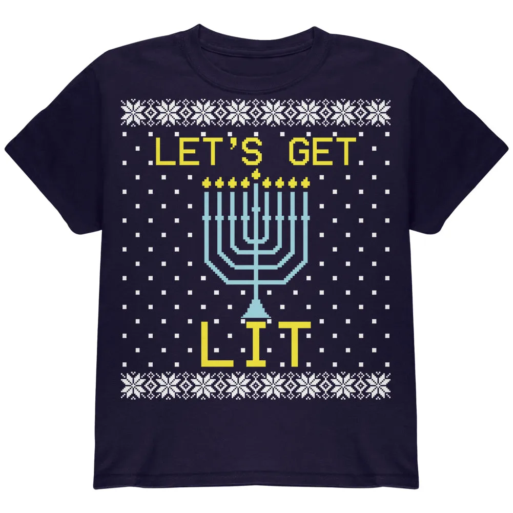 Menorah Get Lit Ugly Hanukkah Sweater Youth T Shirt sold by Old Glory product image thumbnail 4