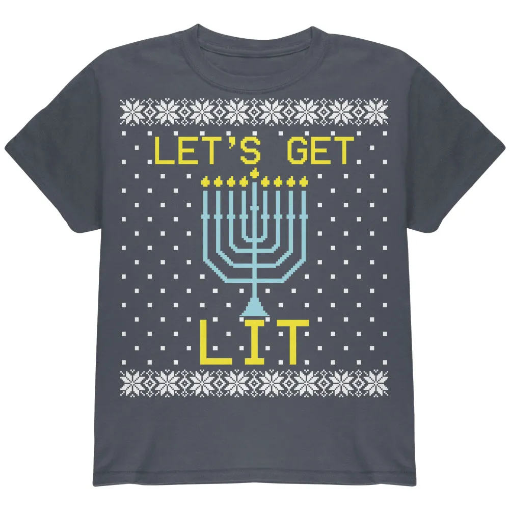Menorah Get Lit Ugly Hanukkah Sweater Youth T Shirt sold by Old Glory