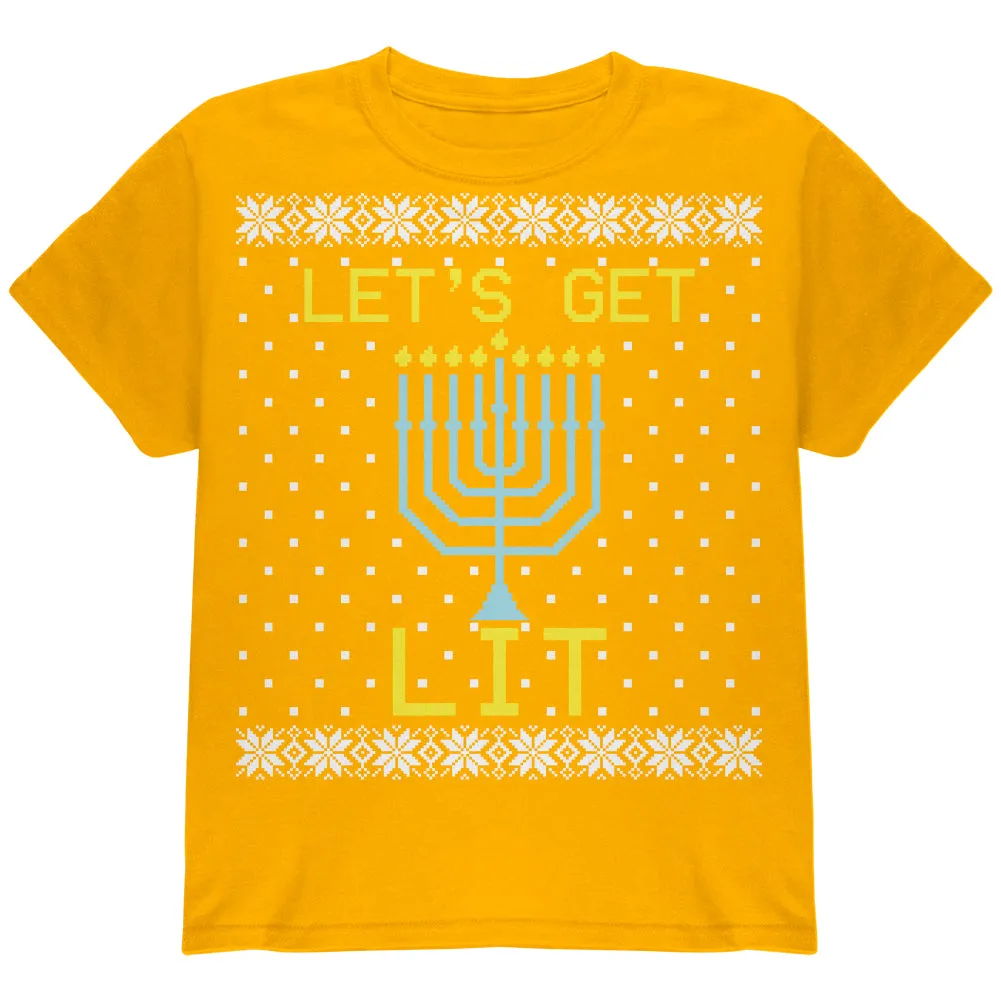 Menorah Get Lit Ugly Hanukkah Sweater Youth T Shirt sold by Old Glory product image thumbnail 2