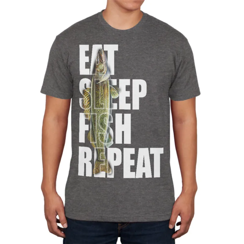 Eat Sleep Fish Repeat Walleye Mens Soft T Shirt sold by Old Glory