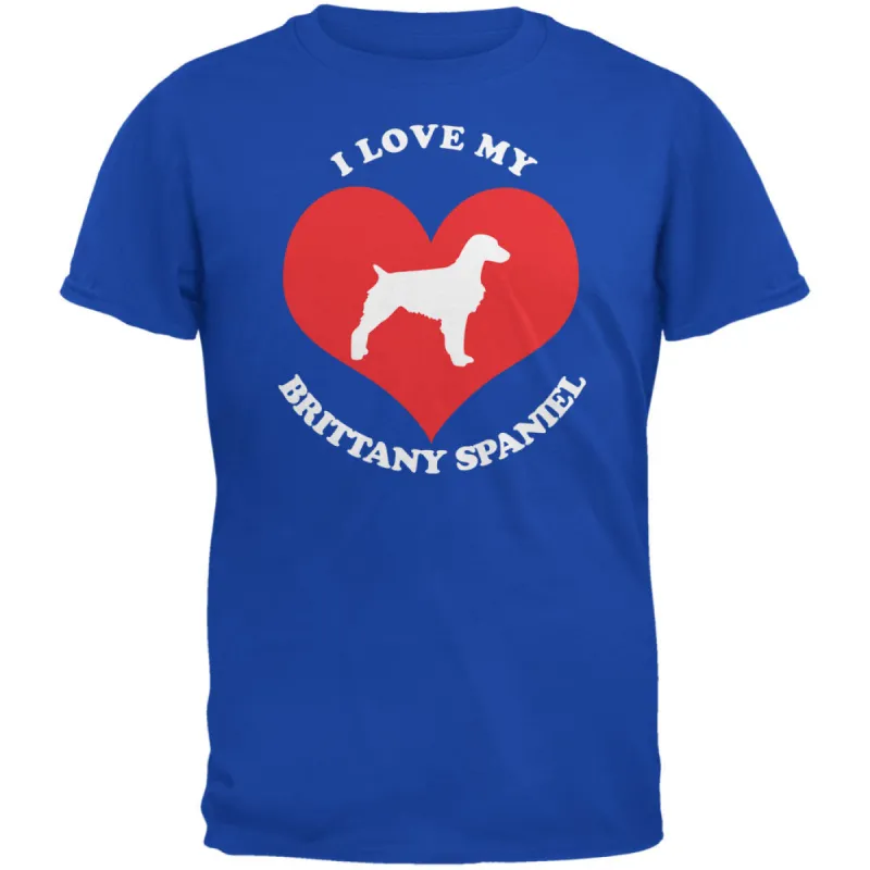 Valentines I Love My Brittany Spaniel Royal Adult T-Shirt sold by Old Glory