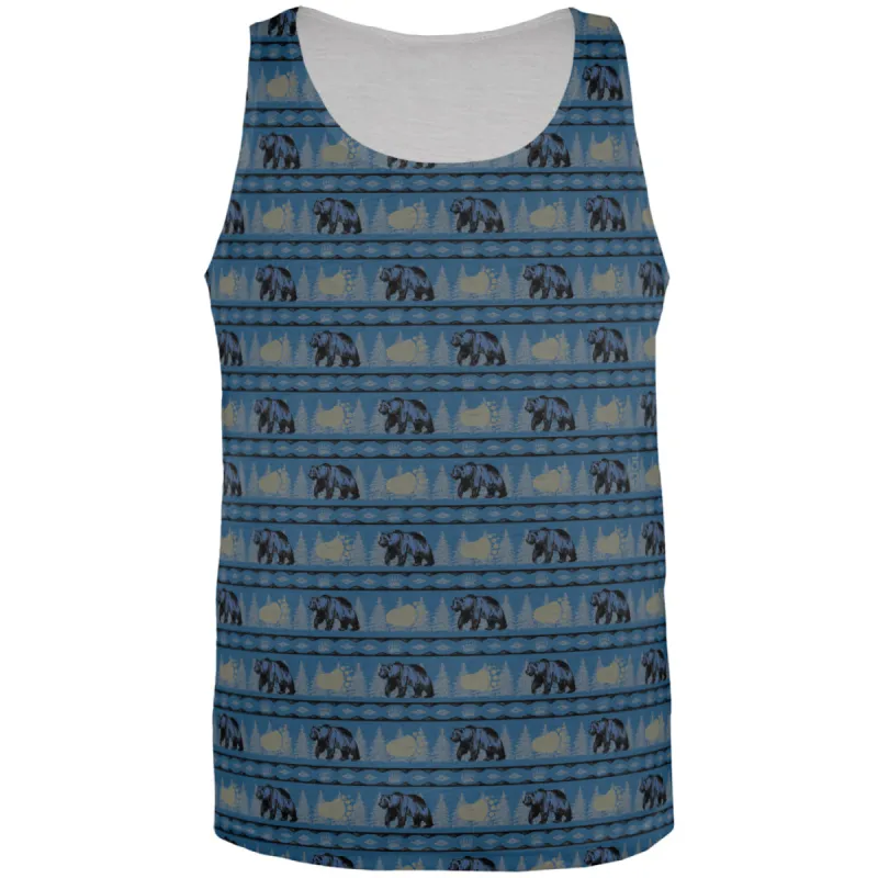 Grizzly Bear Adirondack Pattern Blue All Over Mens Tank Top sold by Old Glory
