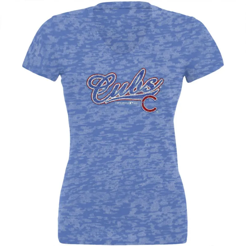 Chicago Cubs - Distressed Logo Juniors Burnout T-Shirt sold by Old Glory
