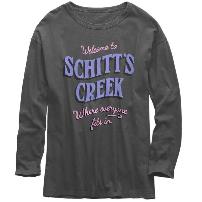 Schitt's Creek - Where Everyone Fits Juniors Long Sleeve T Shirt sold by Old Glory