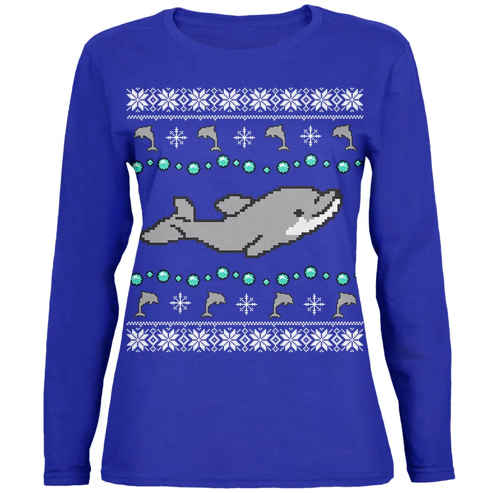 Ugly Christmas Sweater Dolphin Womens Long Sleeve T Shirt sold by Old Glory