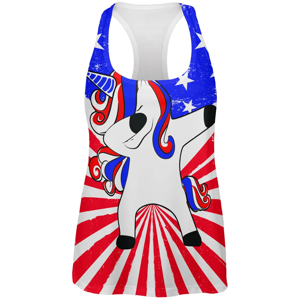 4th of July Dabbing Unicorn Americorn All Over Womens Work Out Tank Top sold by Old Glory