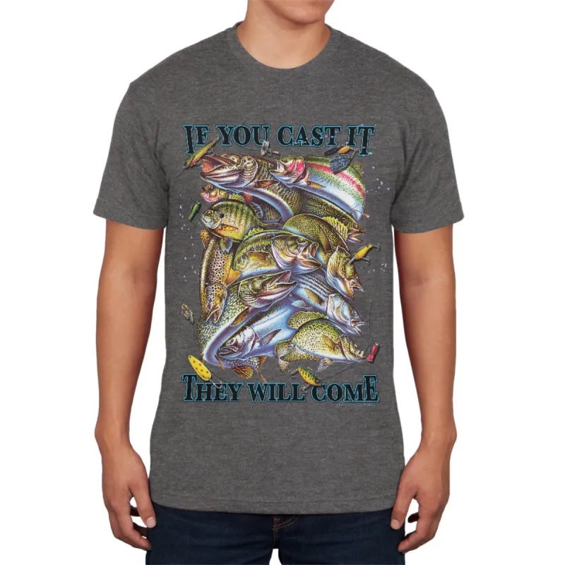 If You Cast It Fishing Mens Soft T Shirt Charcoal sold by Old Glory