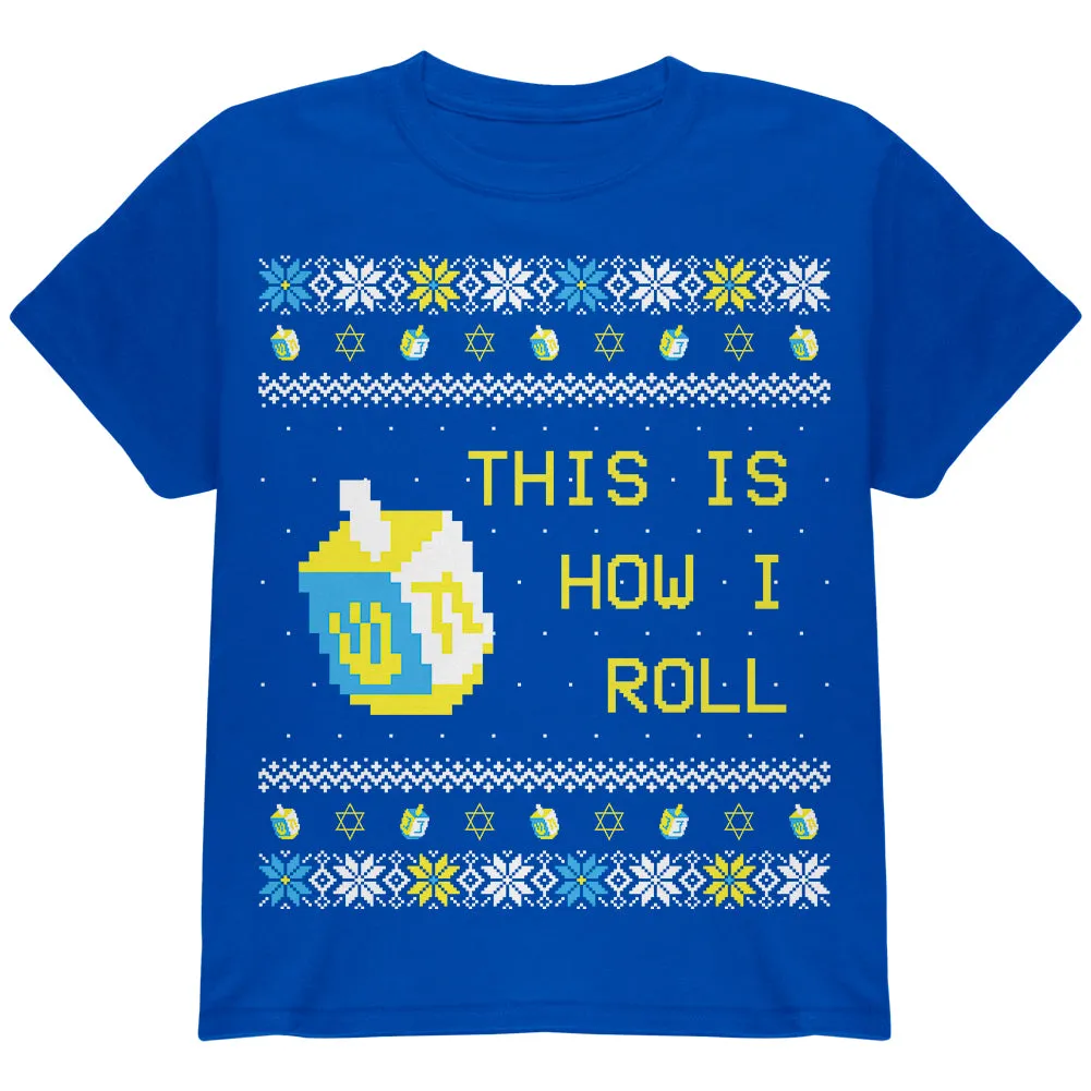 Hanukkah This is How I Roll Dreidel Ugly Christmas Sweater Youth T Shirt sold by Old Glory product image thumbnail 5