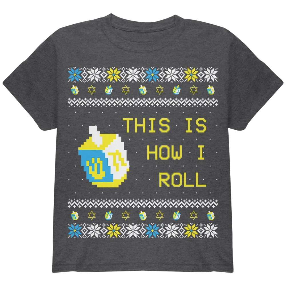 Hanukkah This is How I Roll Dreidel Ugly Christmas Sweater Youth T Shirt sold by Old Glory product image thumbnail 2