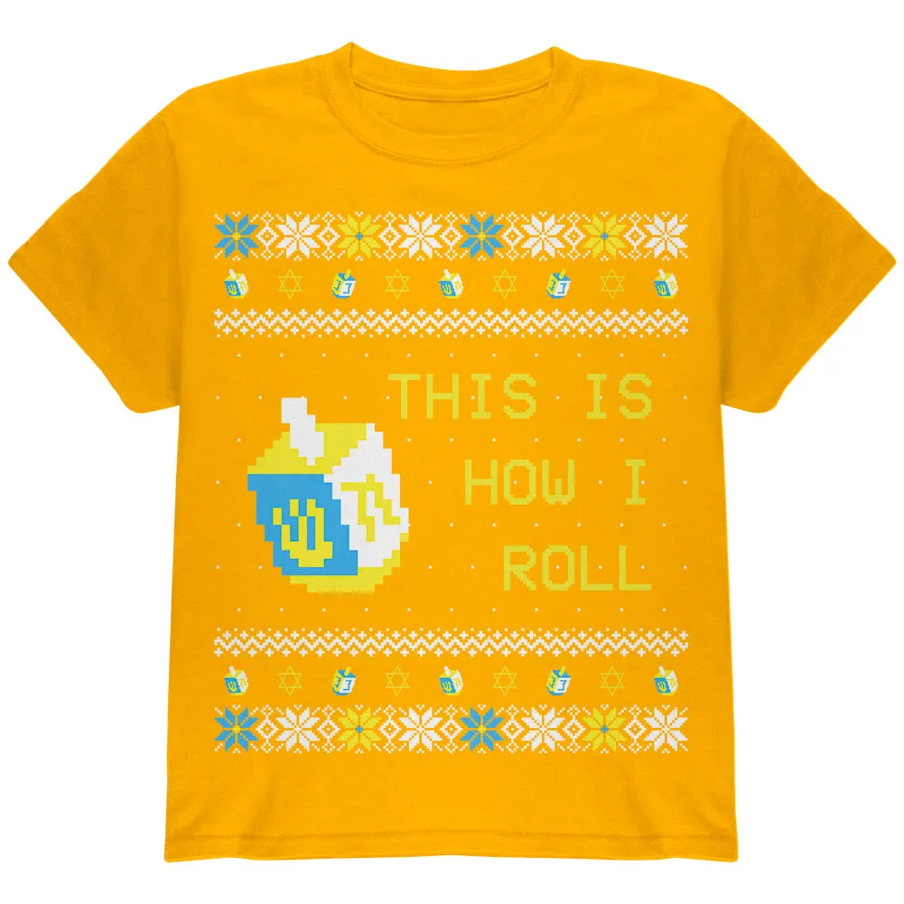 Hanukkah This is How I Roll Dreidel Ugly Christmas Sweater Youth T Shirt sold by Old Glory product image thumbnail 3