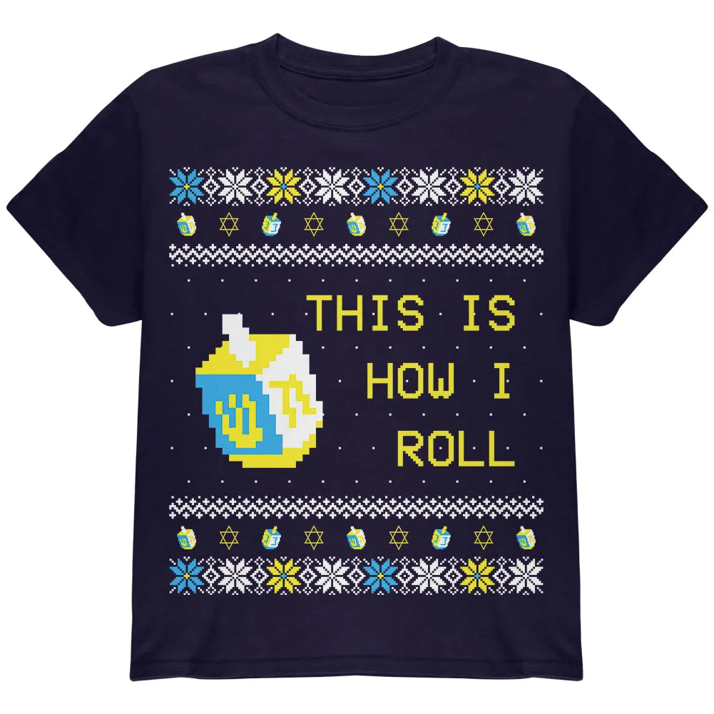 Hanukkah This is How I Roll Dreidel Ugly Christmas Sweater Youth T Shirt sold by Old Glory product image thumbnail 4