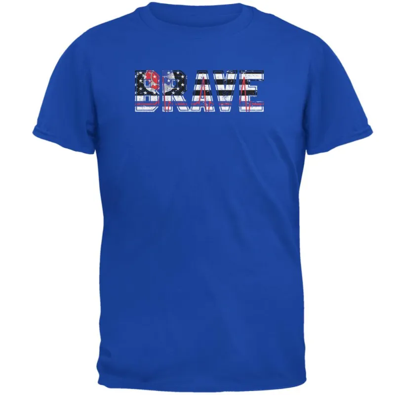 Brave EMT Firefighter Thin Red Blue Line Flag Mens Soft T Shirt sold by Old Glory