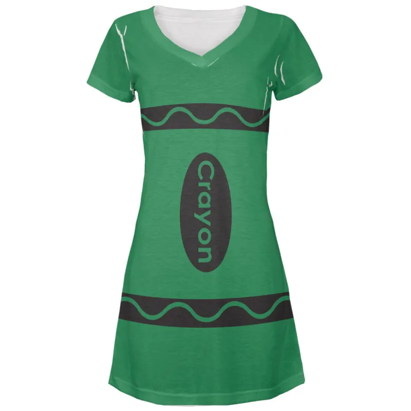 Halloween Crayon Costume Green Juniors V-Neck Beach Cover-Up Dress sold by Old Glory