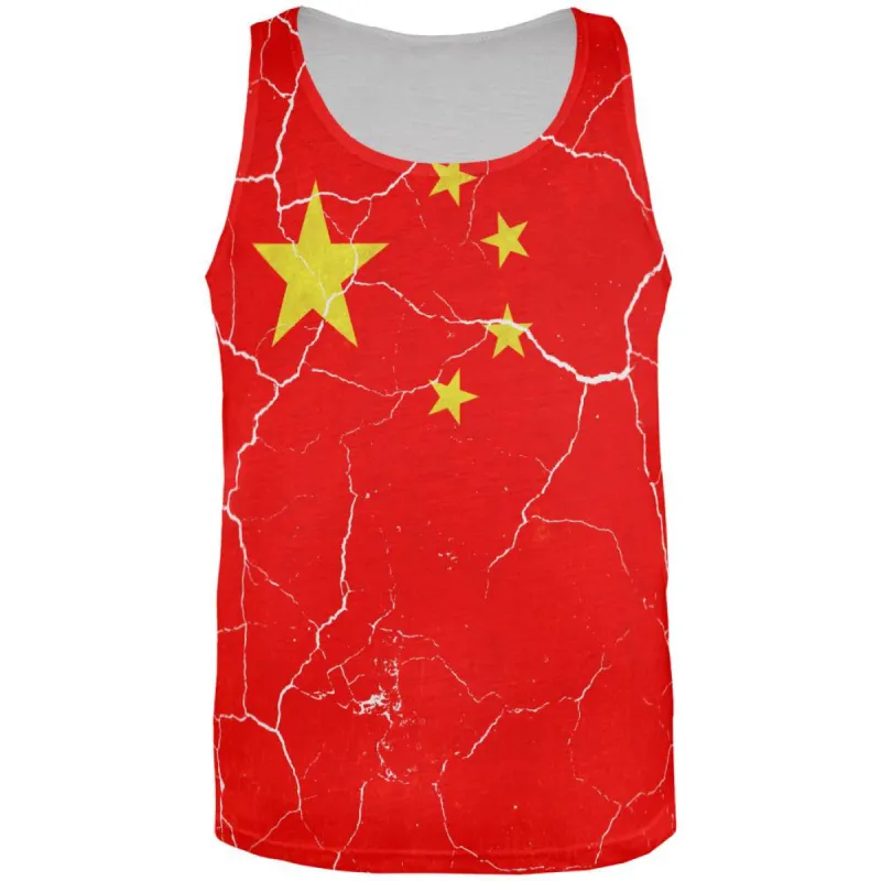 Distressed Chinese Flag All Over Mens Tank Top sold by Old Glory