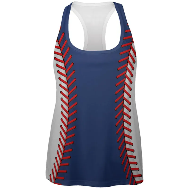 Baseball League Blue and White All Over Womens Work Out Tank Top sold by Old Glory