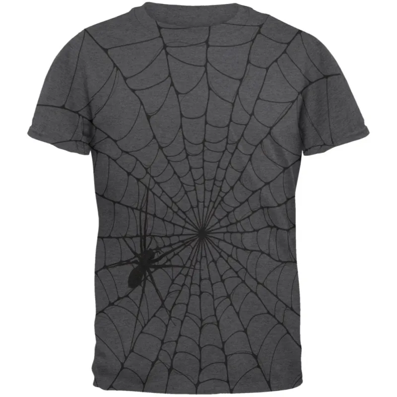 Halloween Giant House Spider Spider Web All Over Dark Heather Adult T-Shirt sold by Old Glory