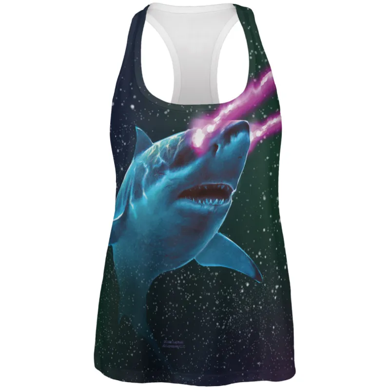 Galaxy Great White Shark Laser Beams All Over Womens Work Out Tank Top sold by Old Glory