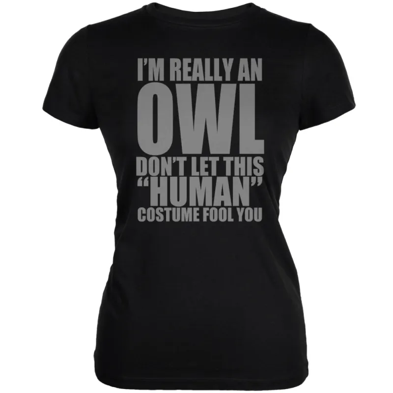 Halloween Human Owl Costume Black Juniors Soft T-Shirt sold by Old Glory