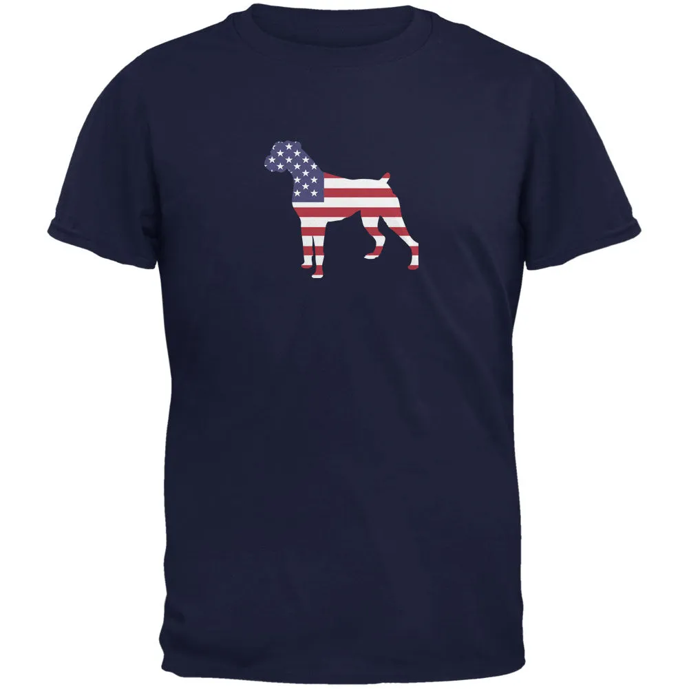 4th of July Patriotic Dog Boxer Navy Adult T-Shirt sold by Old Glory