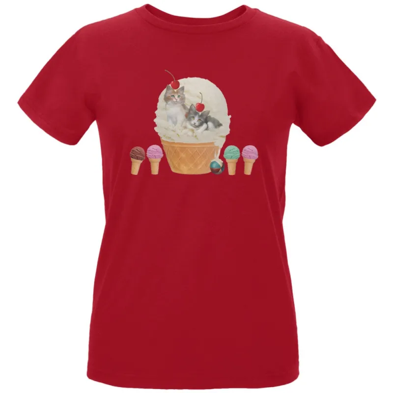 Ice Cream Cone Cat Blue Womens Organic T-Shirt sold by Old Glory