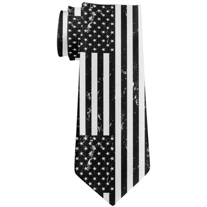 Black And White American Flag Distressed All Over Neck Tie sold by Old Glory