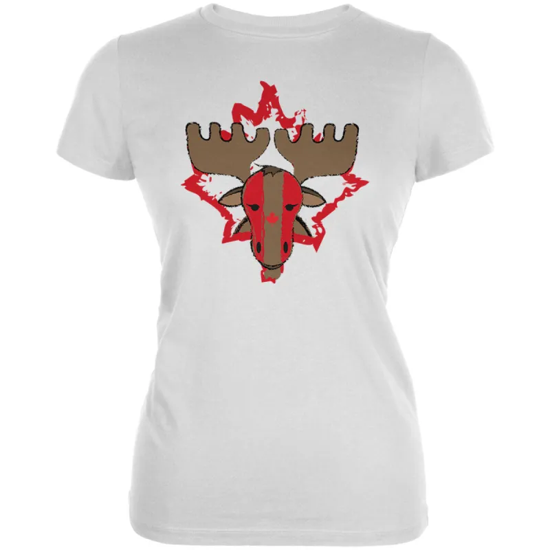 Canada Canadian Maple Leaf Moose Sports Paint Hockey Juniors Soft T Shirt sold by Old Glory