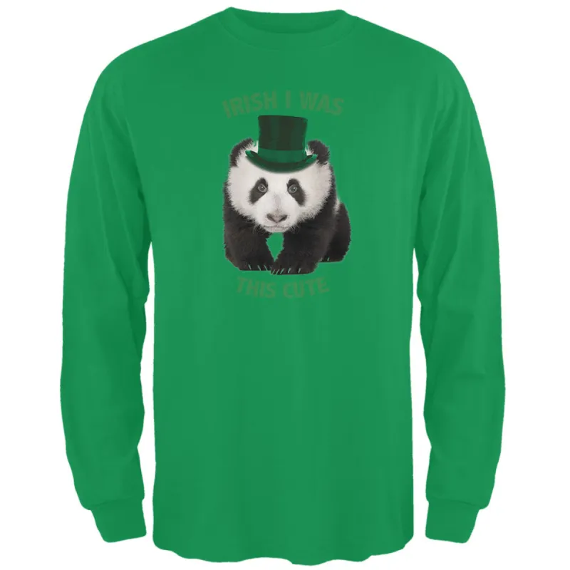 St. Patricks Day - Irish I Was This Cute Panda Irish Adult Long Sleeve T-Shirt sold by Old Glory