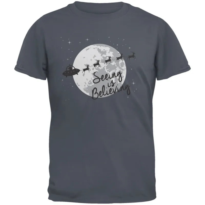 Seeing Is Believing Alien Santa Grey Adult T-Shirt sold by Old Glory