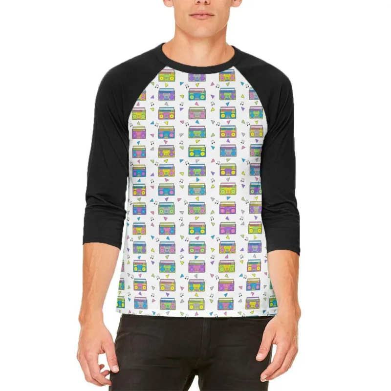 Retro Boombox Stereo Pattern Mens Raglan T Shirt sold by Old Glory