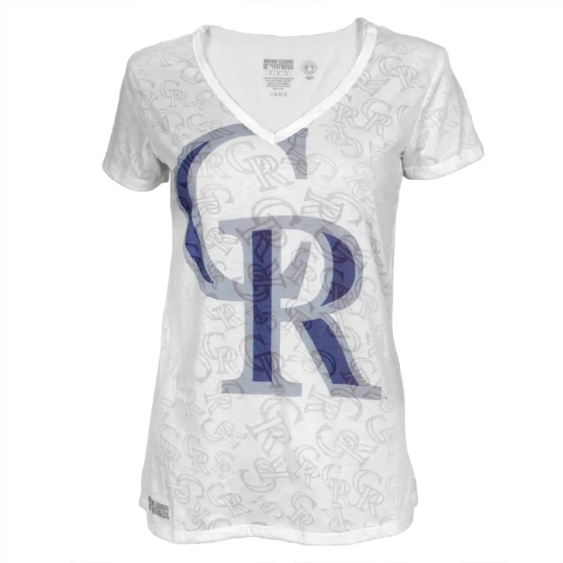 Colorado Rockies - Large Logo Juniors Burnout V-Neck T-Shirt sold by Old Glory