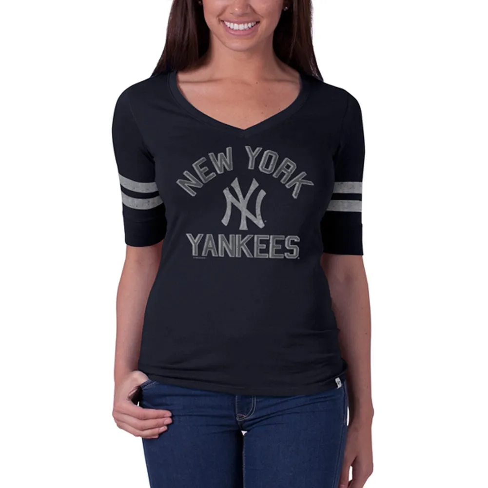 New York Yankees - Flanker Logo Half Sleeve Juniors V-Neck T-Shirt sold by Old Glory