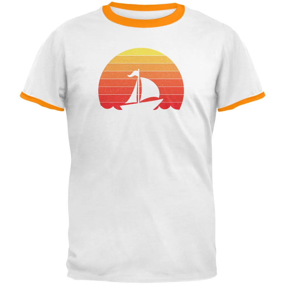 Marina Ocean Sail Boat Silhouette Retro Sunset Mens Ringer T Shirt sold by Old Glory