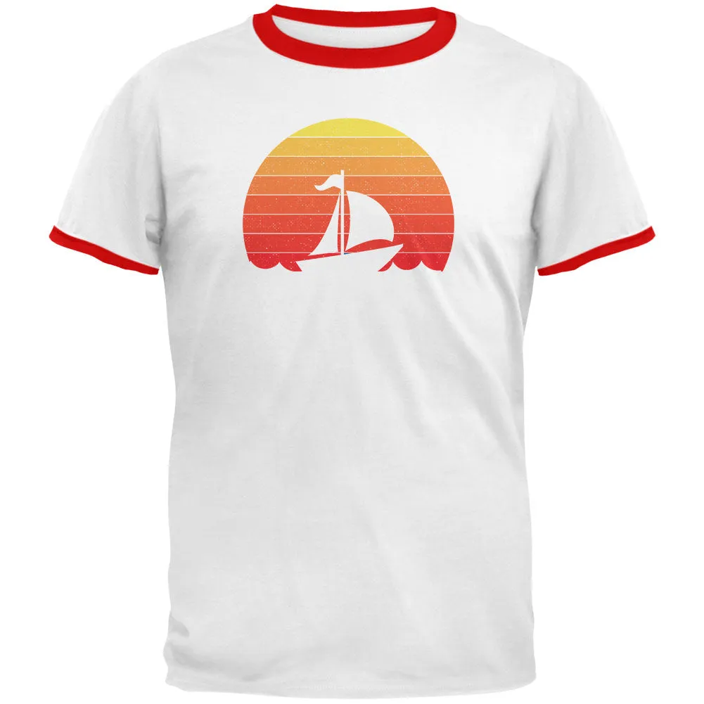 Marina Ocean Sail Boat Silhouette Retro Sunset Mens Ringer T Shirt sold by Old Glory product image thumbnail 2