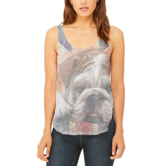 English Bulldog Union Jack Flag Live Forever Juniors Flowy Side Slit Tank Top sold by Old Glory