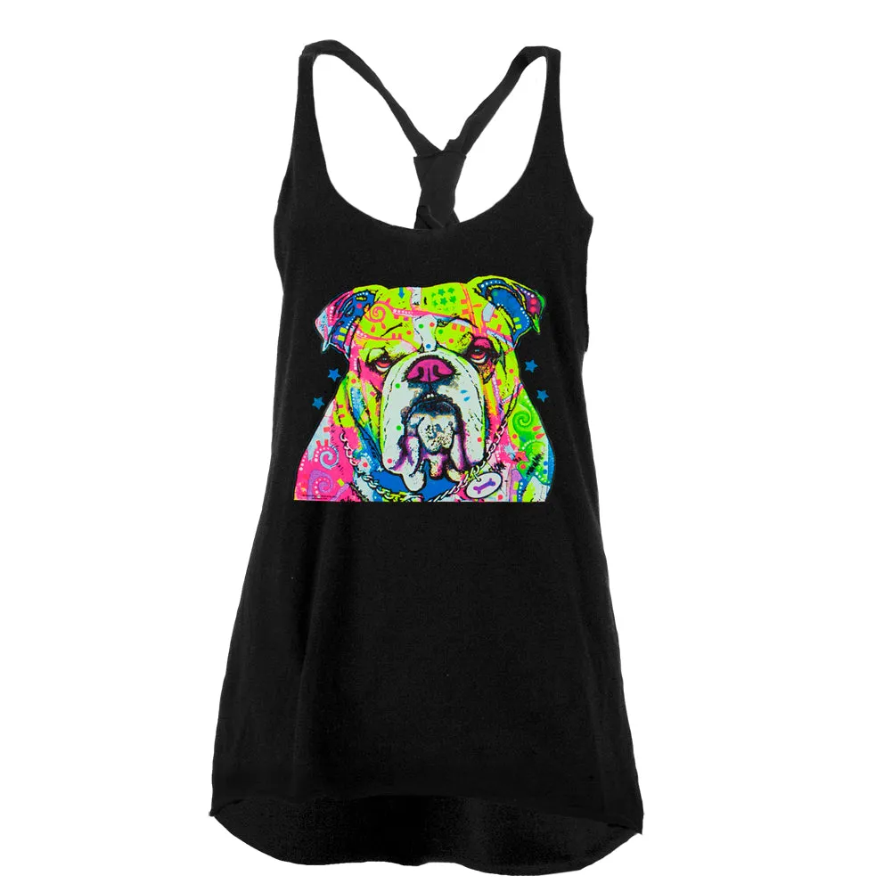 The Bulldog Neon Black Light Juniors Twist Tank Top sold by Old Glory