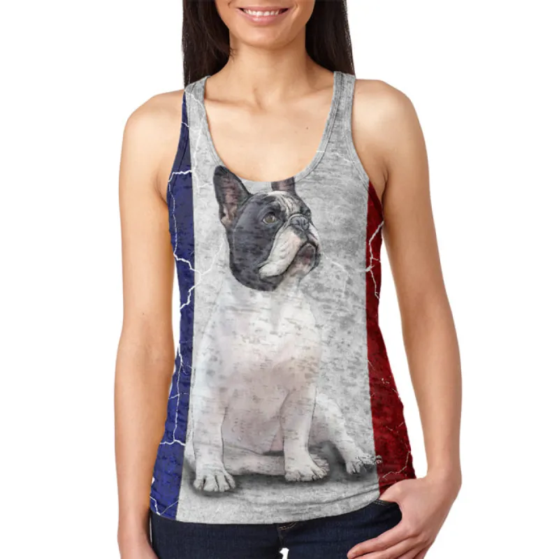 French Bulldog Live Forever Flag Juniors Burnout Racerback Tank Top sold by Old Glory