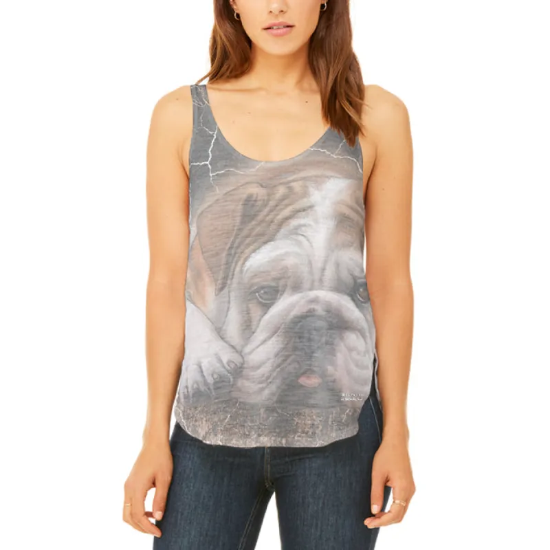 English Bulldog Live Forever Juniors Flowy Side Slit Tank Top sold by Old Glory