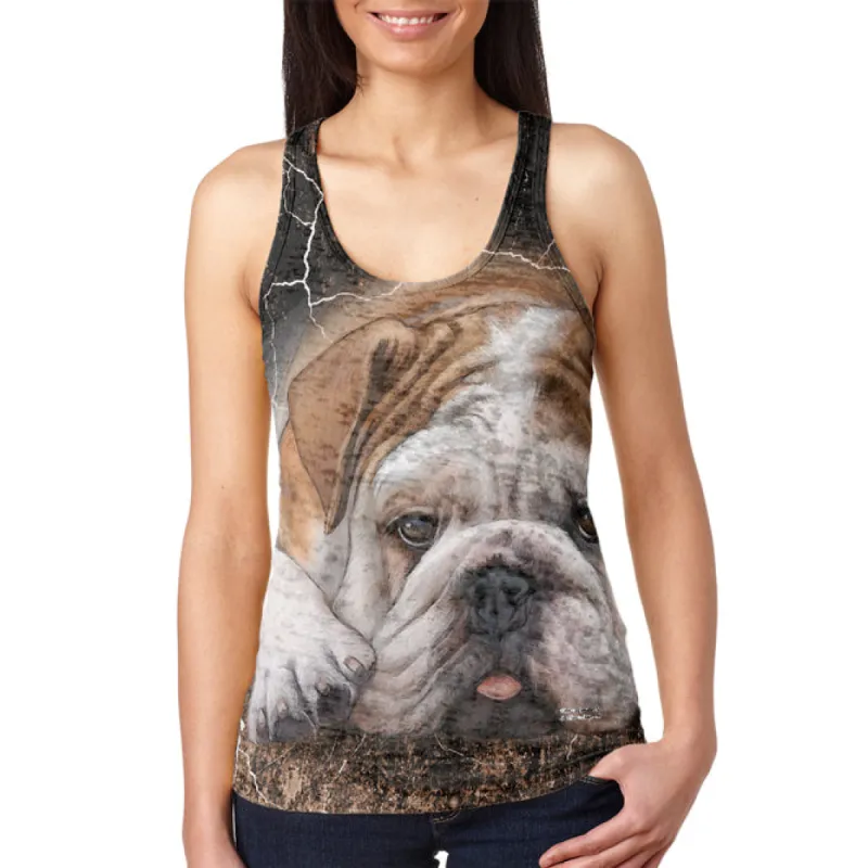 English Bulldog Live Forever Juniors Burnout Racerback Tank Top sold by Old Glory