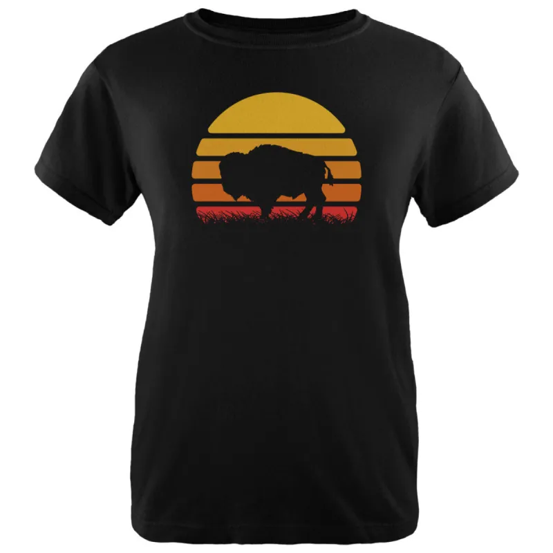 Retro 70s Sunset Buffalo Bison Womens T Shirt sold by Old Glory