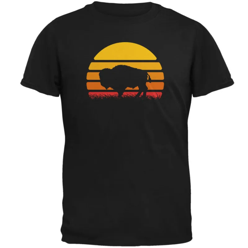 Retro 70s Sunset Buffalo Bison Mens T Shirt sold by Old Glory