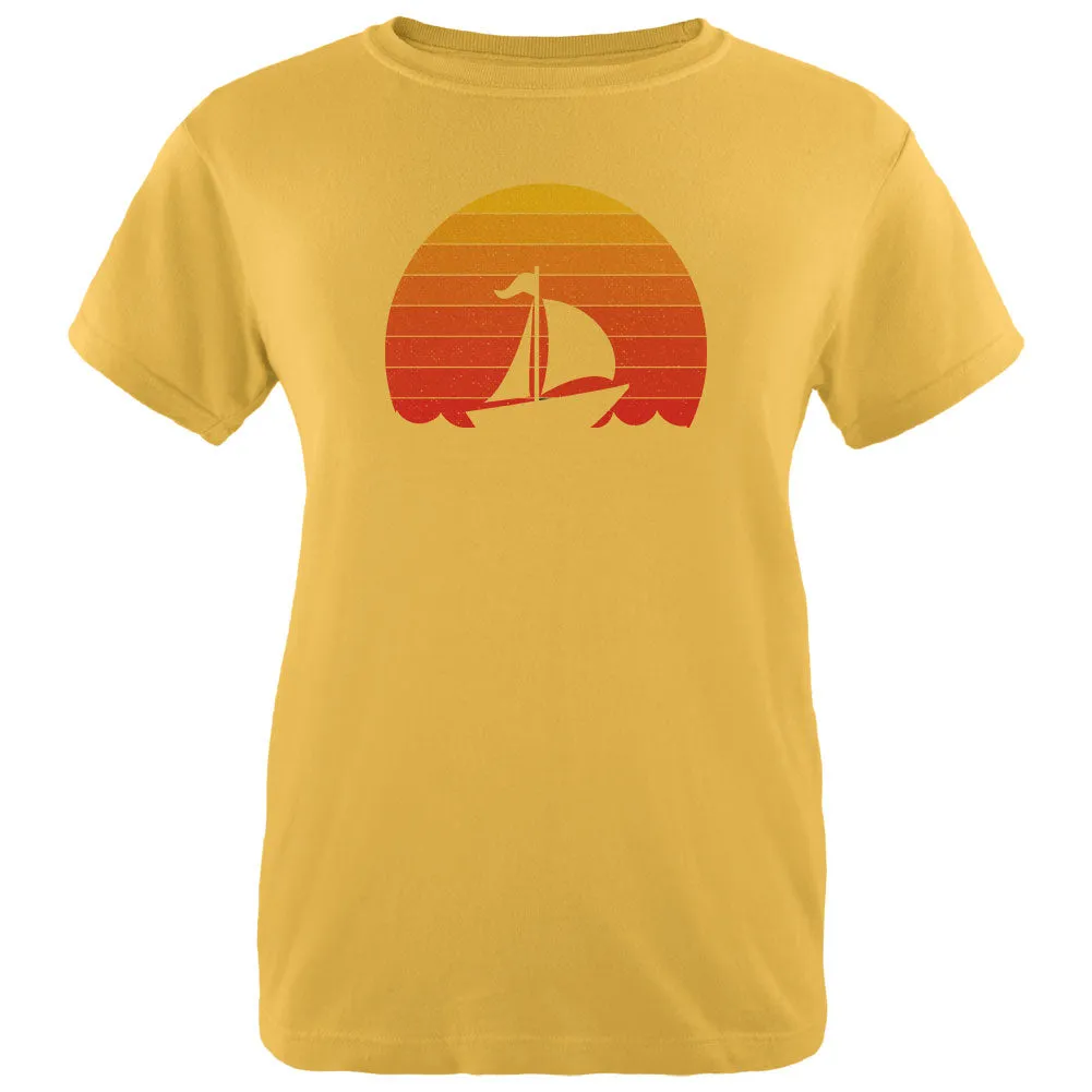Marina Ocean Sail Boat Silhouette Retro Sunset Womens T Shirt sold by Old Glory