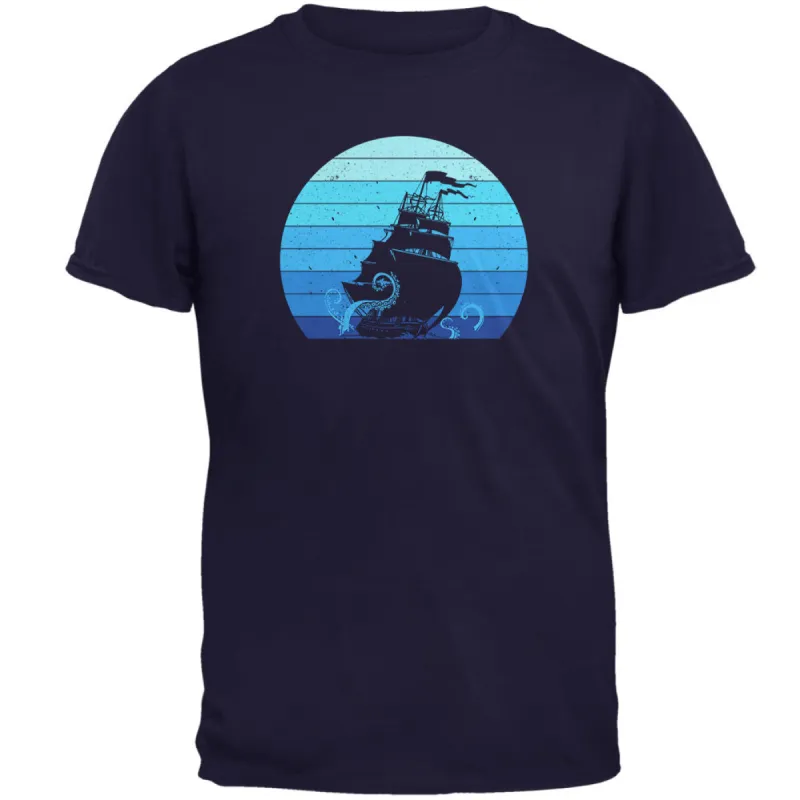 Marine Ocean Sail Boat Octopus Kraken Retro Sun Blue Mens T Shirt sold by Old Glory